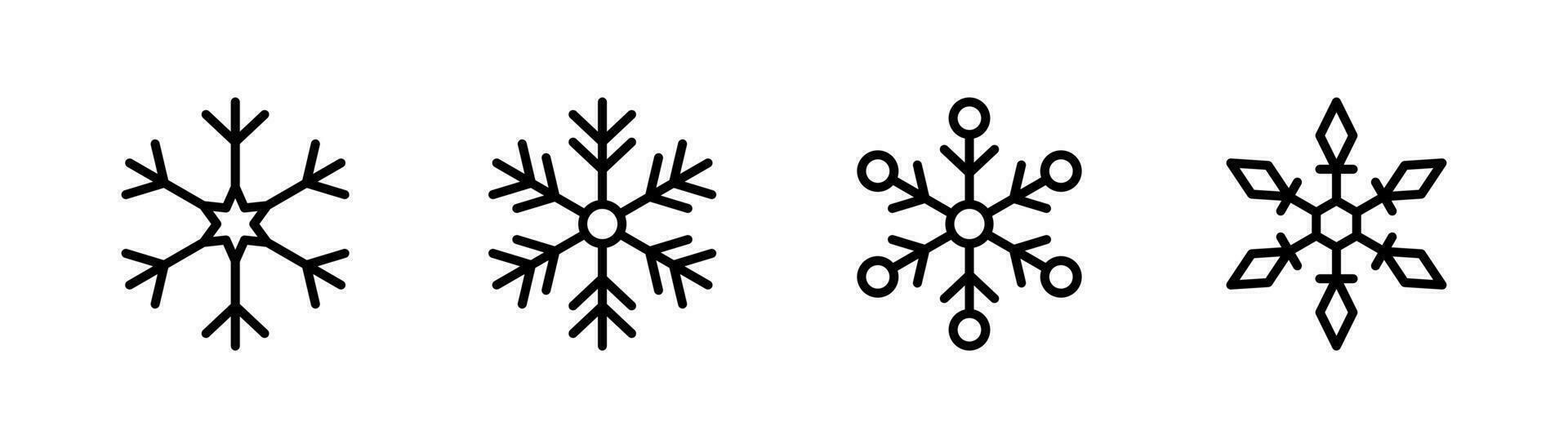 Snowflake icons set. Snowflake icon in line. Winter symbol. Christmas snowflake sign. Weather illustration. Ice symbol. Stock vector illustration