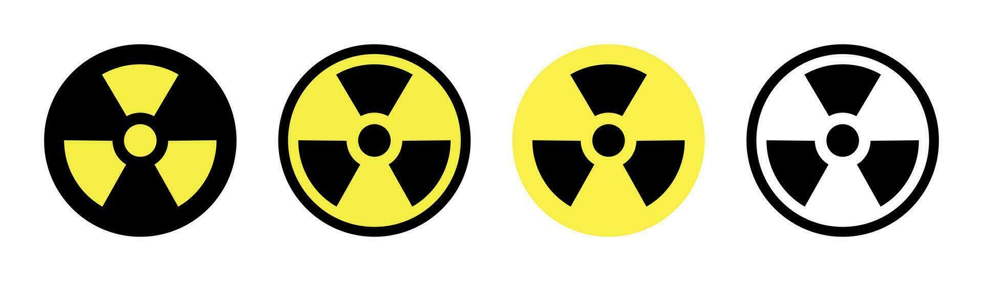 Radiation warn sign. Nuclear icon in black and yellow. Radiation symbol. Nuclear sign set. Hazard symbol in circle. Radiation icon. Yellow nuclear warn vector