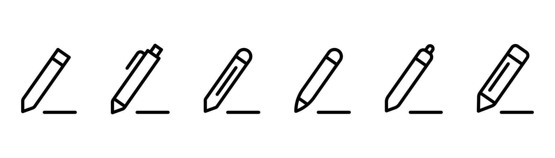 Edit icons set. Edit pen symbol. Edit pencil icon. Write symbol. Outline pen icons. Line pencil symbol vector