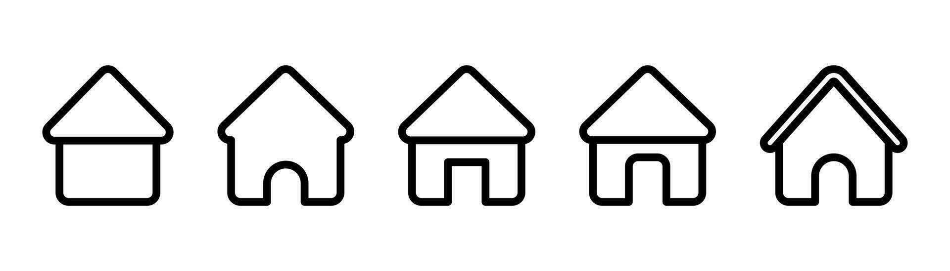 Home icon set. Outline house symbol. Home icon in black. Line house silhouette. Outline home pictogram in vector