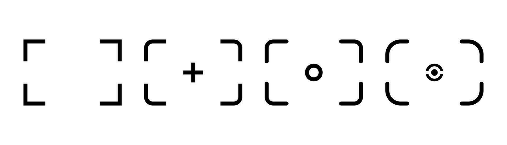 Camera viewfinder icon. Photo viewfinder symbol in line. Outline focus viewfinder icons set. Camera frame in line vector