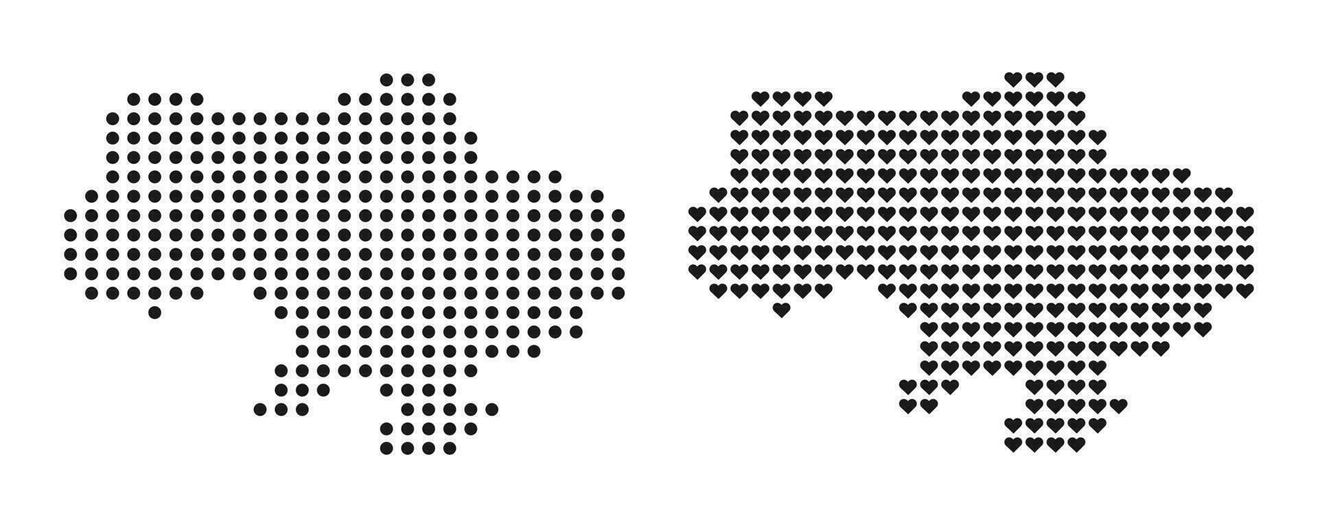 Ukraine map. Dotted Ukraine map contour. Silhouette of Ukraine map in hearts. Stock vector illustration.