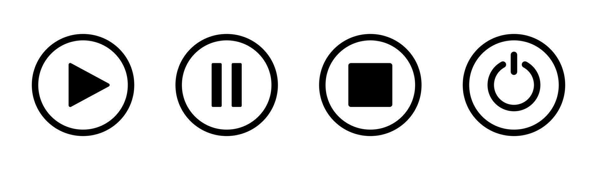 Play pause and stop button. Media player buttons. Outline media button. Play and pause icon. Multimedia icons set. Stock vector illustration