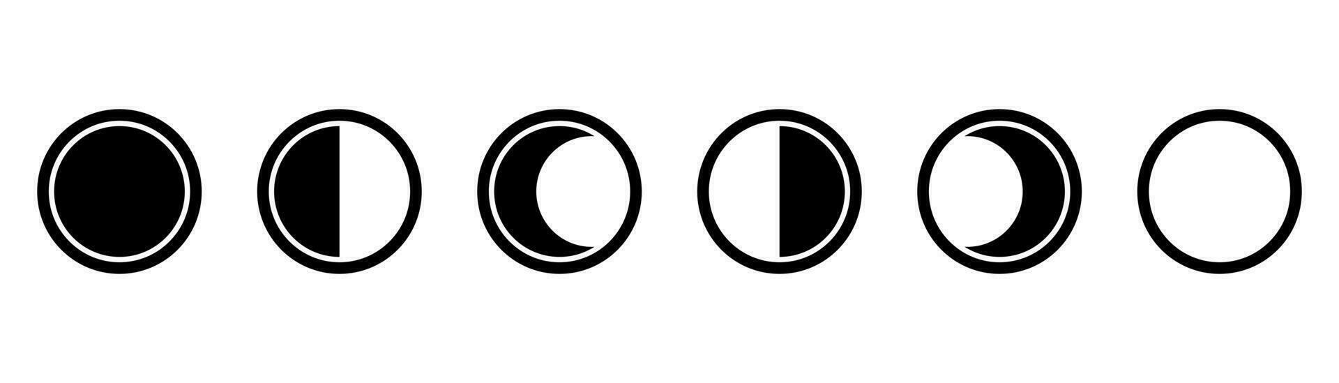 Moon icon set. Moon phase symbol. Crescent icon in glyph. Crescent icon set. Lunar symbol in black. Moon silhouette. Stock vector illustration