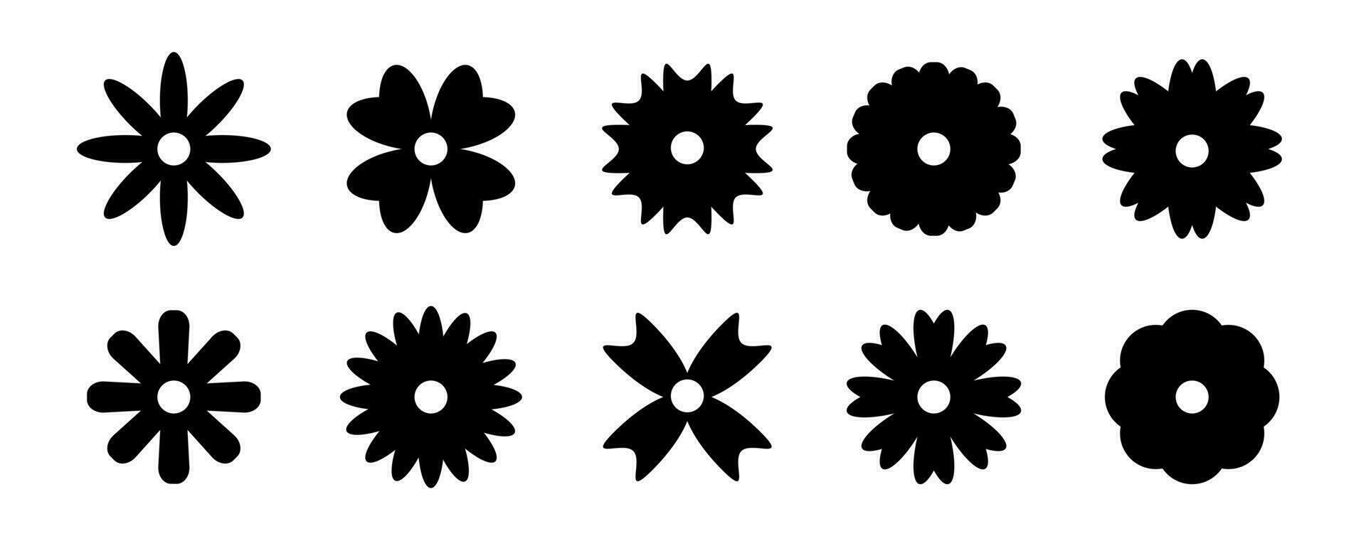 flor íconos colocar. negro flor silueta. glifo pictograma. negro flor íconos recopilación. valores vector ilustración