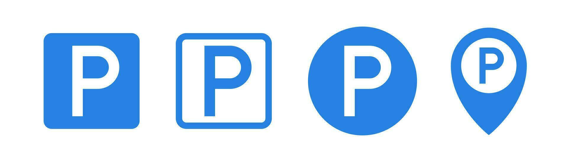 estacionamiento signo. estacionamiento zona advertir. cuadrado y redondo estacionamiento símbolo. navegación signo. valores vector
