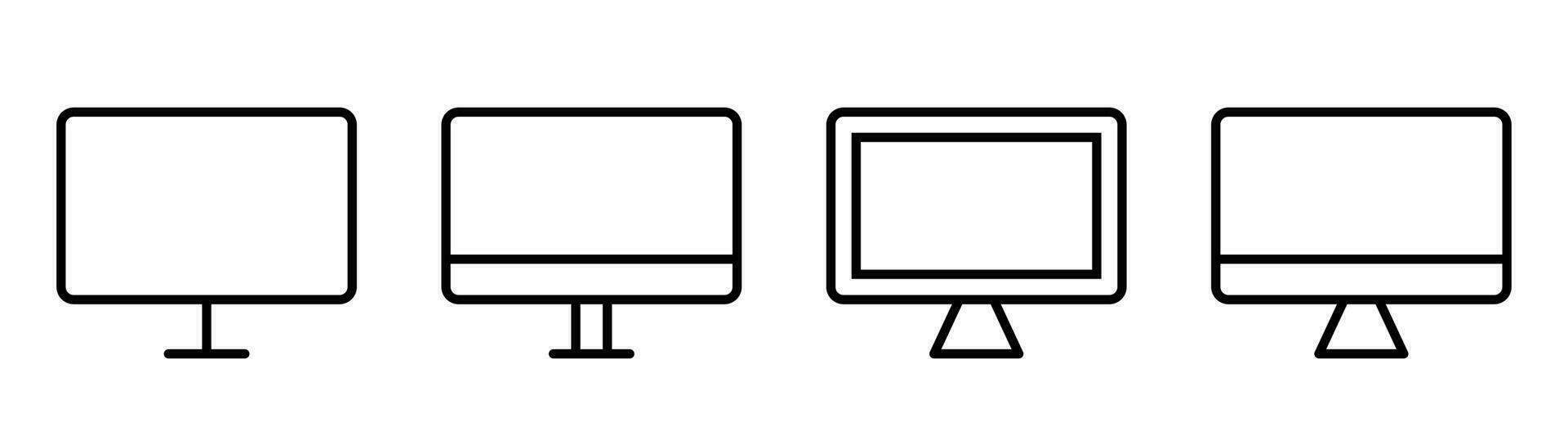 Computer desktop icon set. Desktop monitor in line. Computer screen in