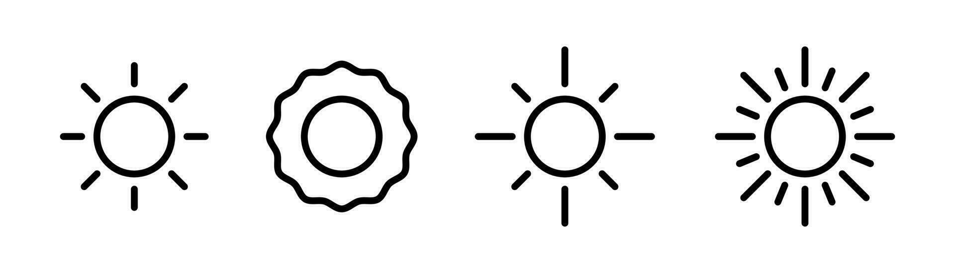 Sun line icon. Sunlight symbol. Sun icon set. Line sun icon. Sunbeam illustration. Editable stroke. Stock vector illustration.
