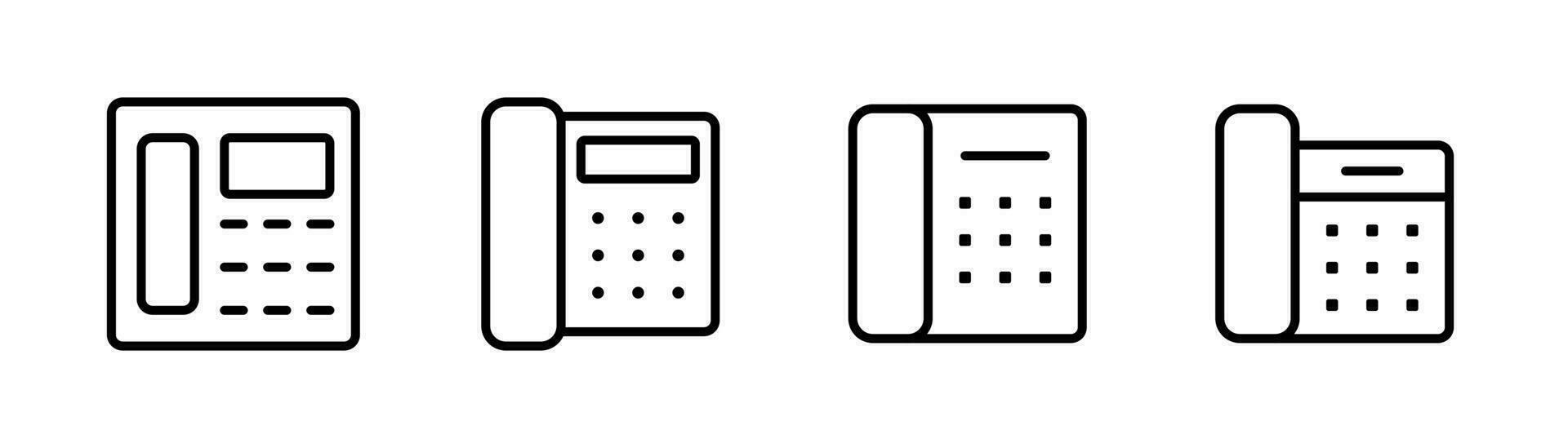 Landline icon set. Telephone line icon set. Retro phone sign. Outline landline icon. Telephone symbol set. Stock vector illustration.