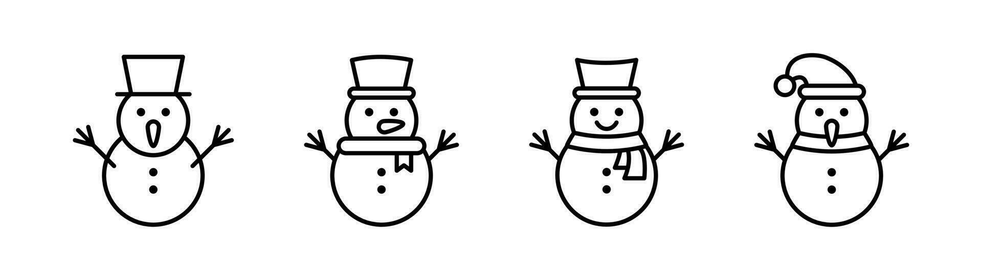Snowman icon in line. Outline snowman icons set. Winter snowman sign in line. Stock vector illustration