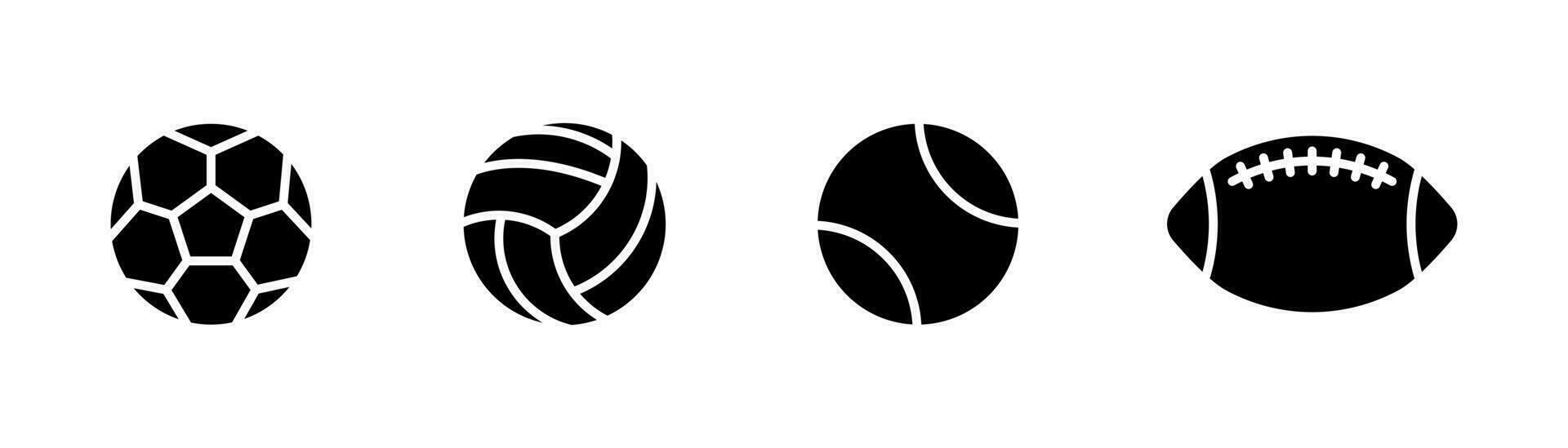 Ball icons set. Sport ball icon in glyph. Football and volleyball icons set. Soccer and tennis ball. Stock vector illustration.