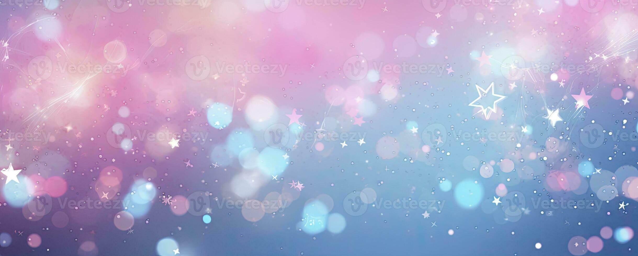 Pink and Blue Starry Bokeh Pattern on a White Space Background with Light Amber and Sky-Blue Tones. AI Generated photo