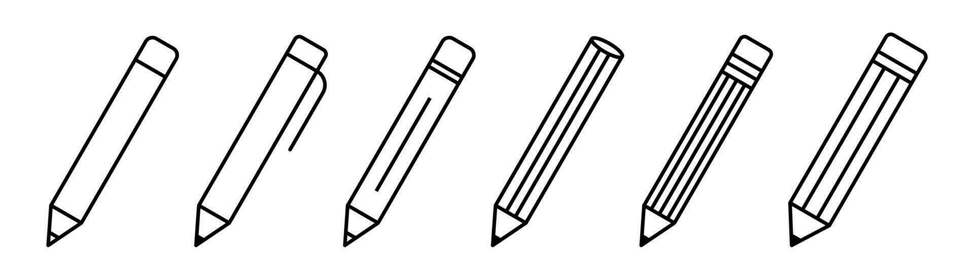 Pencil icon set. Outline pencil icon. Edit symbol in vector. Pen sign in line. Transparent pencil in line. Stock vector illustration