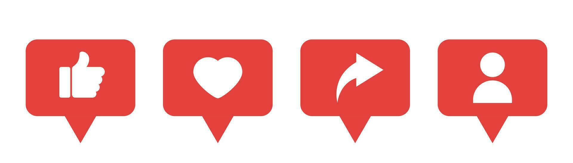 Like, share, user symbol. Thumb up and like heart. Comment and share icon set. Social network buttons. Stock vector illustration