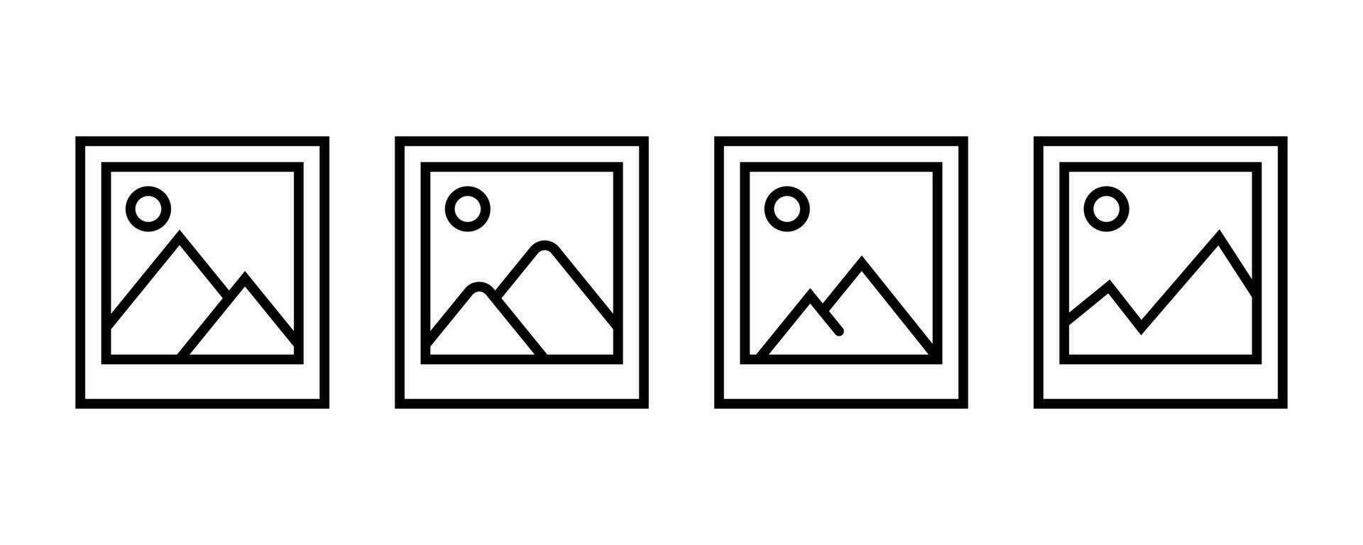 imagen símbolo. contorno imagen miniatura icono. cuadrado marco con montaña. miniatura modelo vector