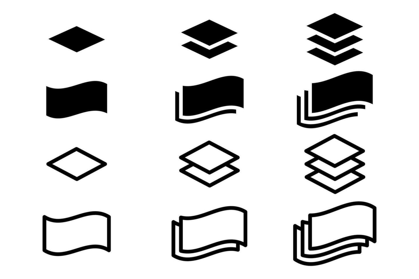 Layer icon set. Glyph and outline layer sign. Vector