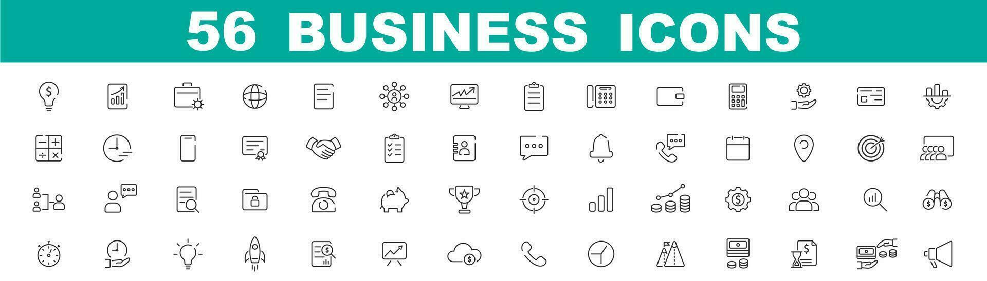 Business line icons. Big set of business outline icons. Teamwork symbol collection. Office icons in outline. Marketing and success collection vector