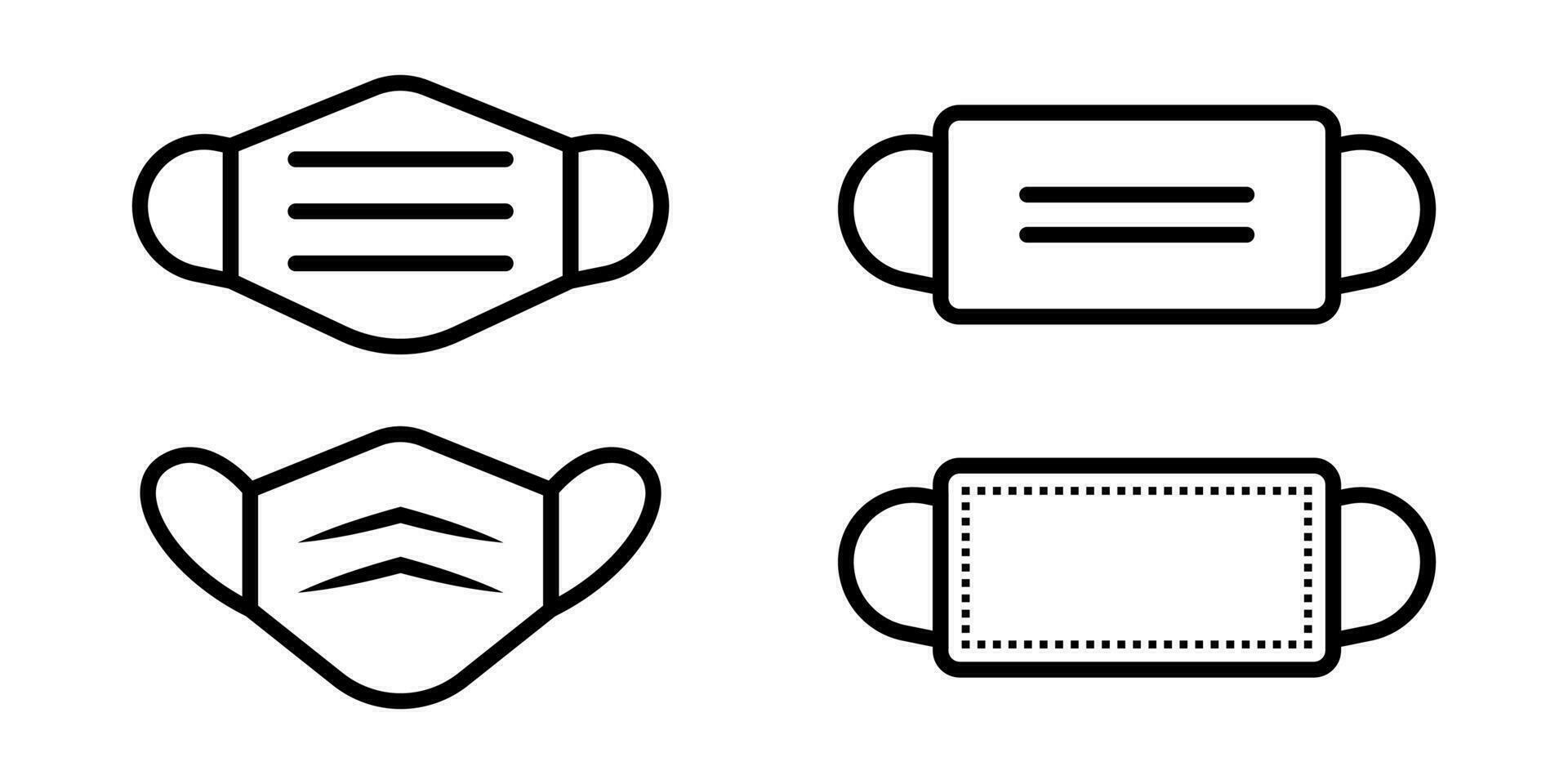 Outline medical mask. Face mask icon set. Covid 19 protection. Transparent line icon. Vector icon