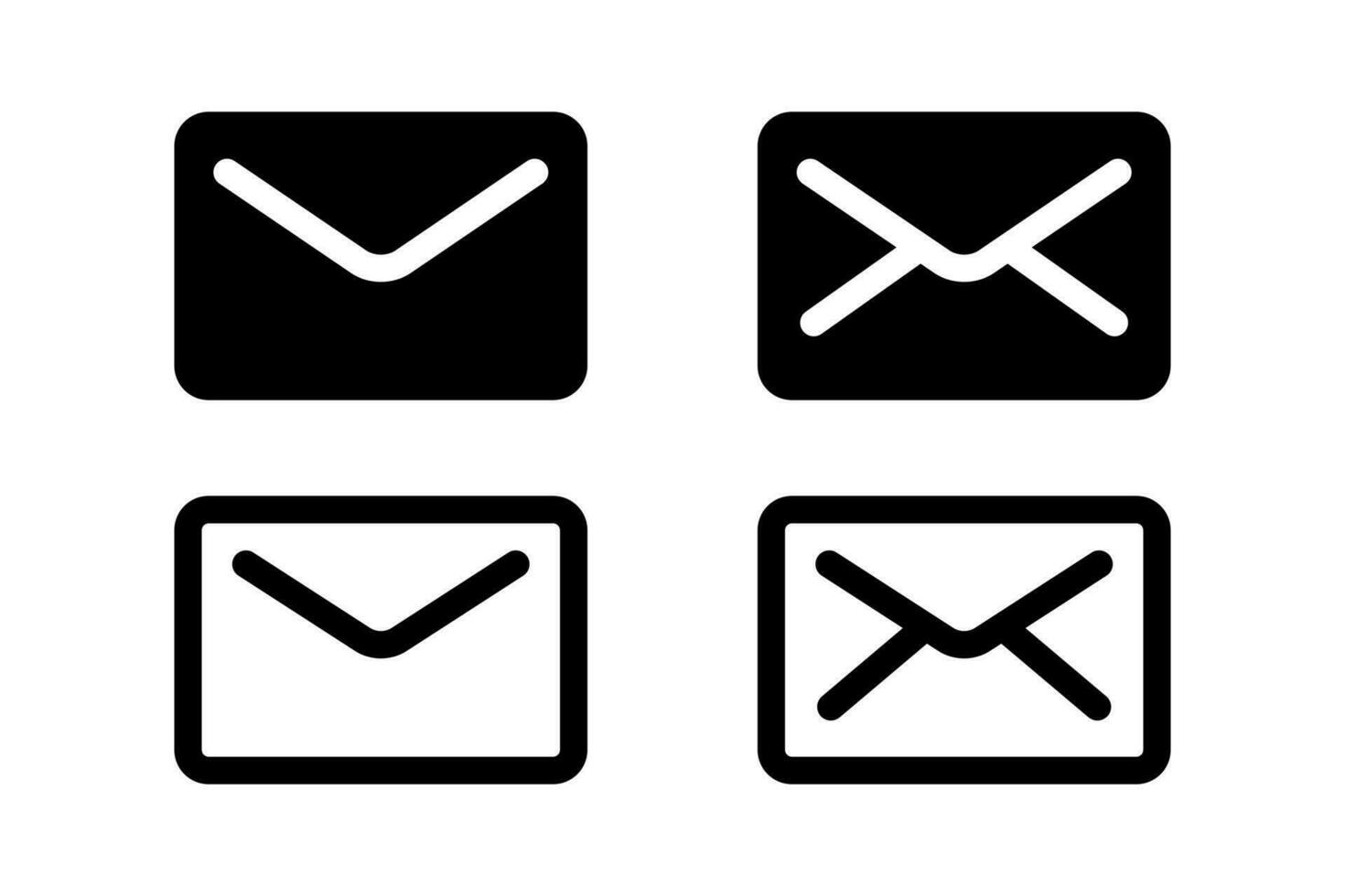 Mail icon set. Outline envelope. Email symbol. Glyph message. Contact vector. Letter sign vector