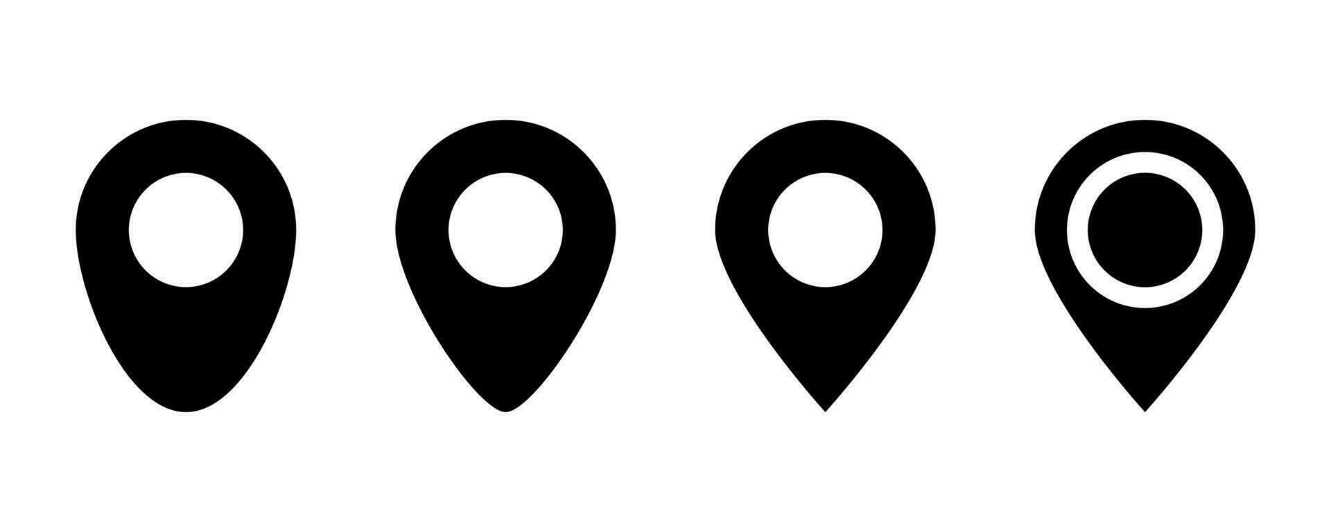 Location marker. Map pin icon. Position pointer. Map marker icons set. Black position pointer. Glyph and solid style vector