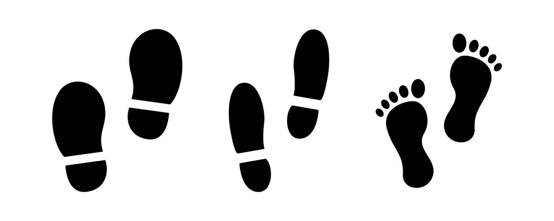 Footprint icon. Footstep symbol. Foot print in black. Human foot step. Man sole imprint. Footprint icon set. Stock vector illustration