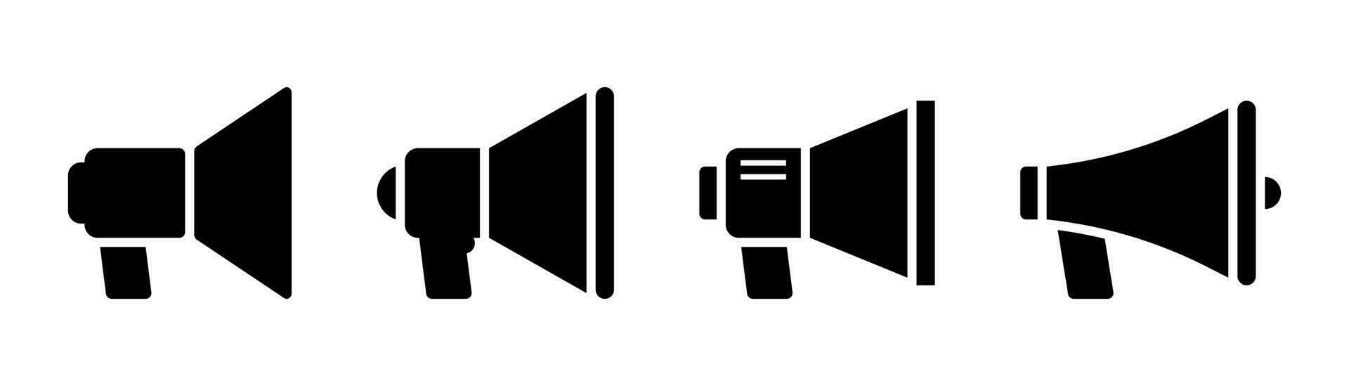 Megaphone icons set. Speaker symbol. Loudspeaker in black. Megaphone icon. Speaker in glyph. Megaphone symbol. Loudspeaker set vector