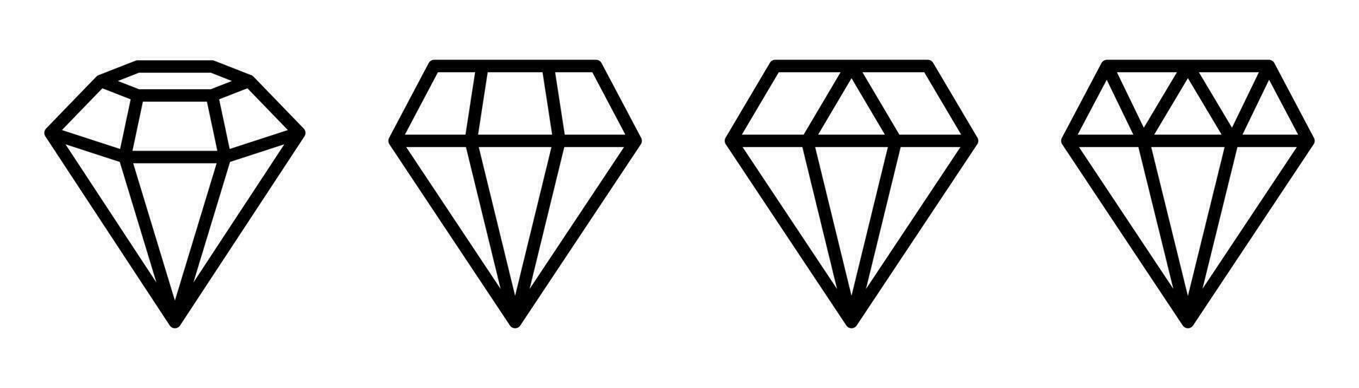 Diamond icons set. Outline gem icon. Diamond symbol in line. Transparent gem sign. Brilliant vector. Outline diamond pictogram. Transparent gem symbol. Stock vector illustration