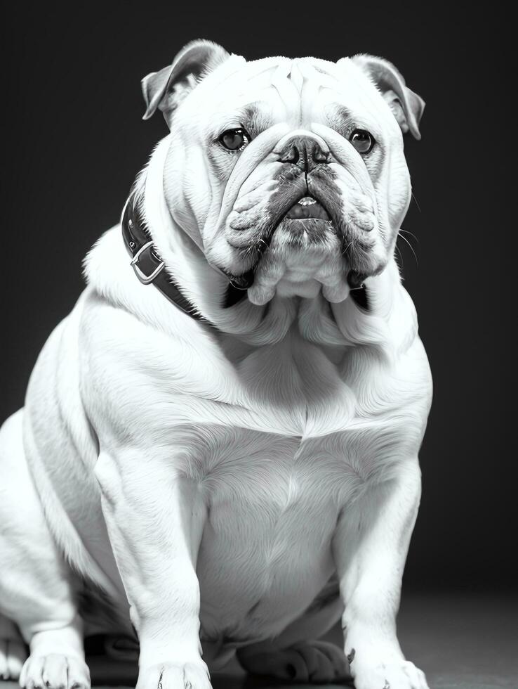 Happy Dog Bulldog Black and White Monochrome Photo in Studio Lighting