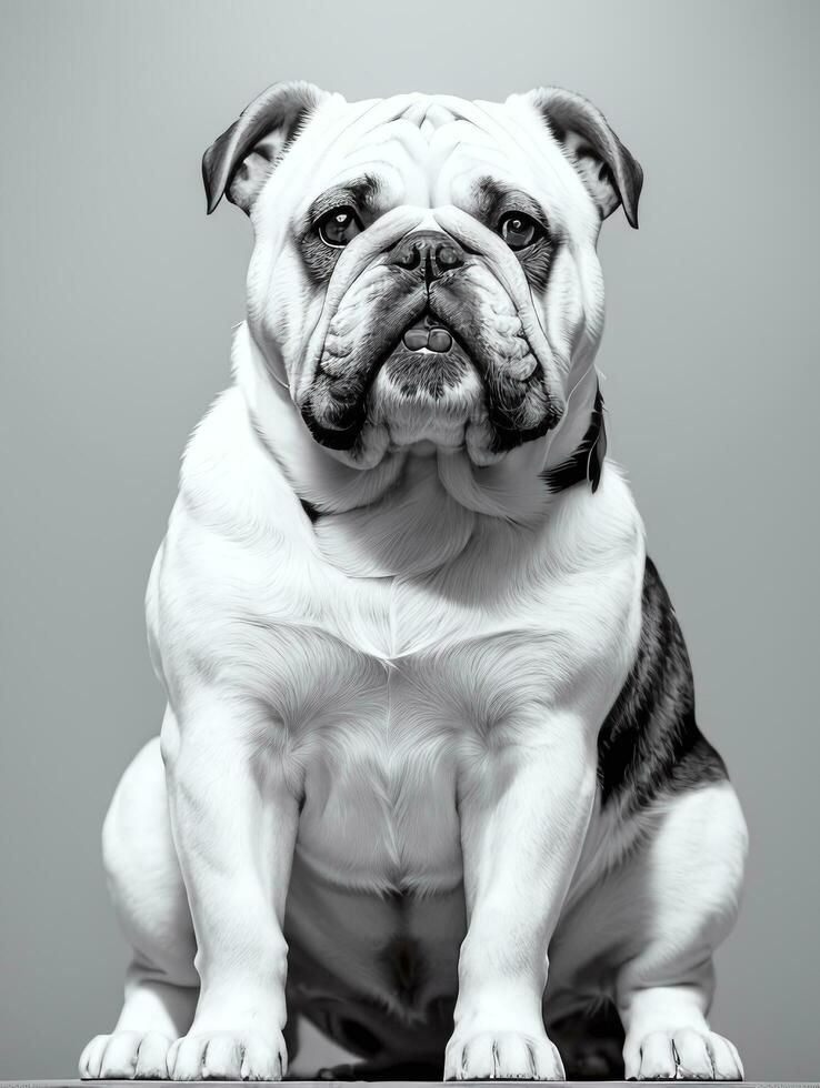 Happy Dog Bulldog Black and White Monochrome Photo in Studio Lighting