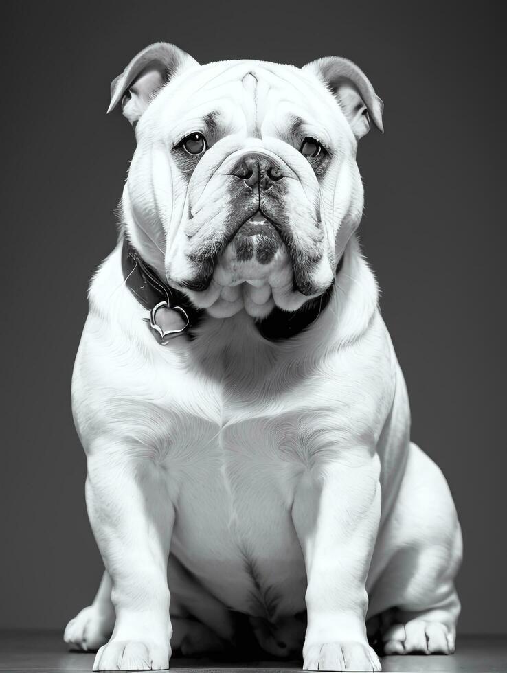 Happy Dog Bulldog Black and White Monochrome Photo in Studio Lighting