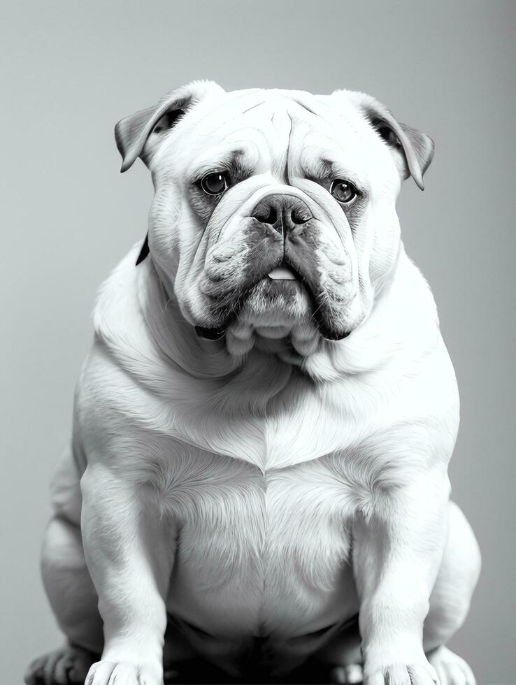 Happy Dog Bulldog Black and White Monochrome Photo in Studio Lighting