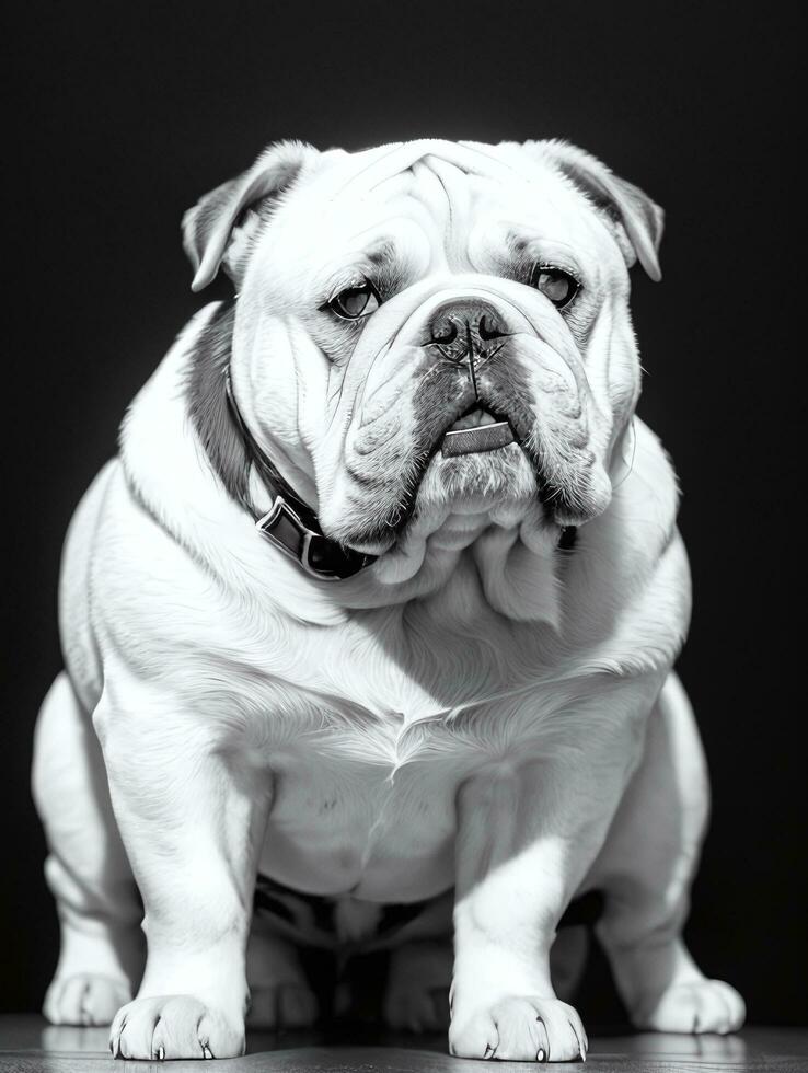 Happy Dog Bulldog Black and White Monochrome Photo in Studio Lighting