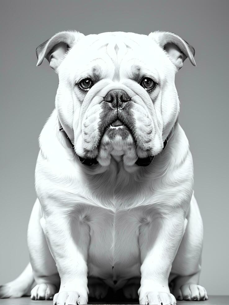 Happy Dog Bulldog Black and White Monochrome Photo in Studio Lighting