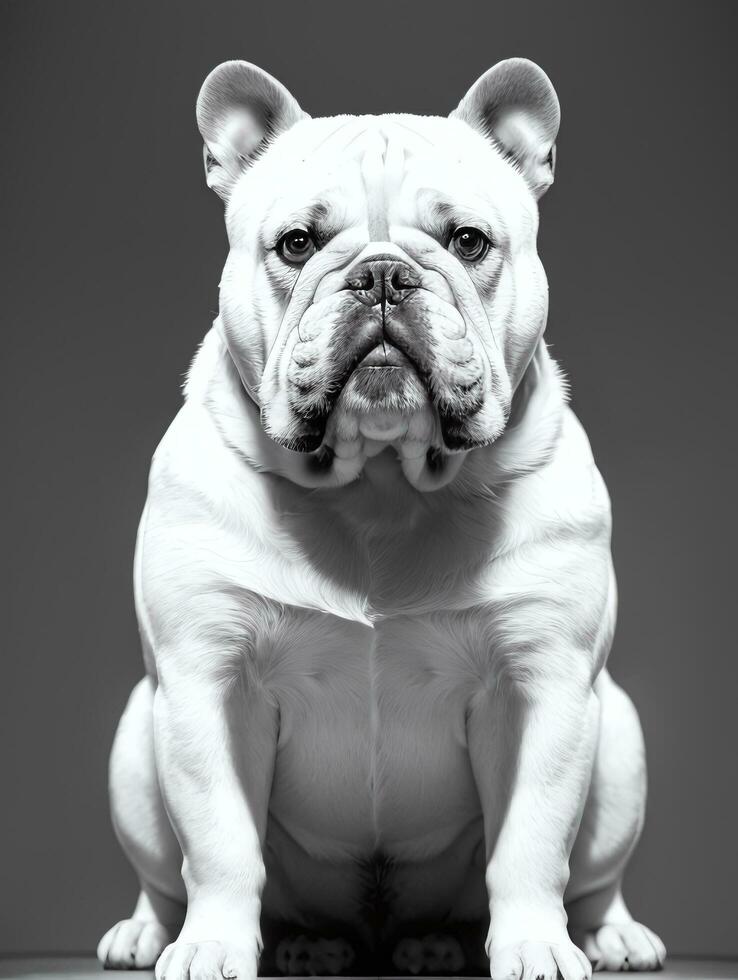 Happy Dog Bulldog Black and White Monochrome Photo in Studio Lighting