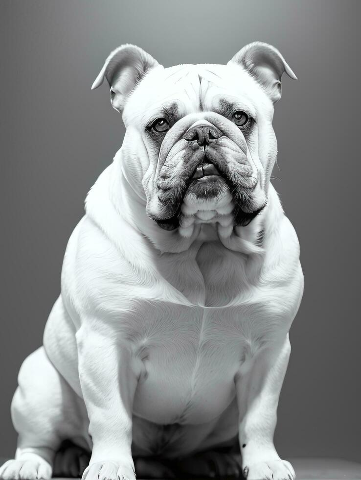 Happy Dog Bulldog Black and White Monochrome Photo in Studio Lighting