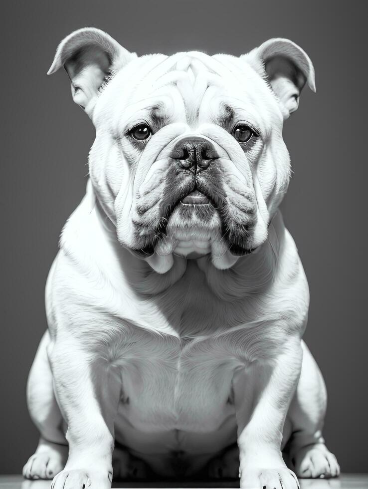 Happy Dog Bulldog Black and White Monochrome Photo in Studio Lighting