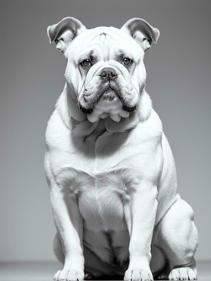 Happy Dog Bulldog Black and White Monochrome Photo in Studio Lighting