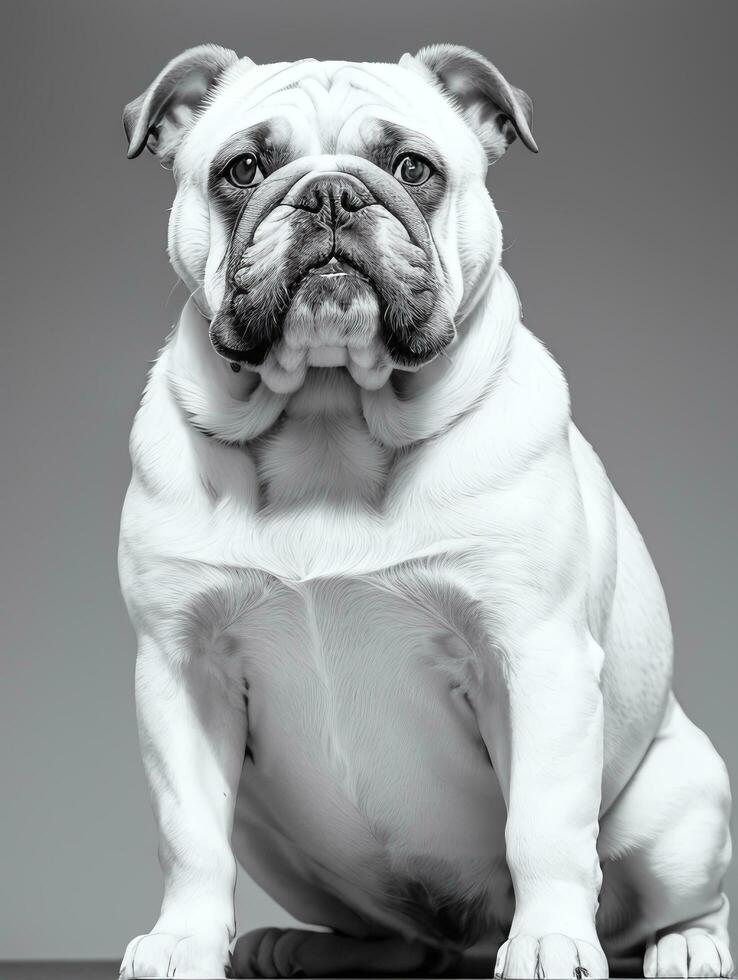 Happy Dog Bulldog Black and White Monochrome Photo in Studio Lighting