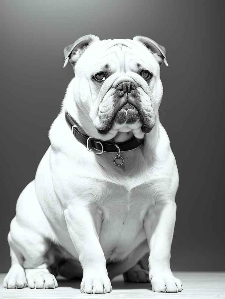 Happy Dog Bulldog Black and White Monochrome Photo in Studio Lighting