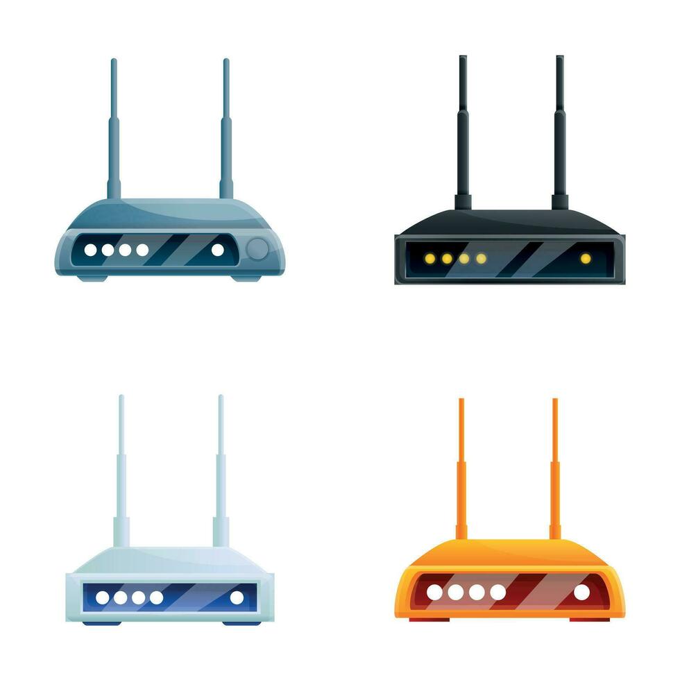 Router icons set cartoon vector. Wireless wi fi router vector