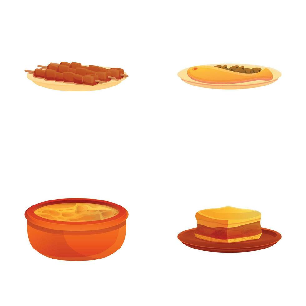 Various dish icons set cartoon vector. Freshly prepared dish vector