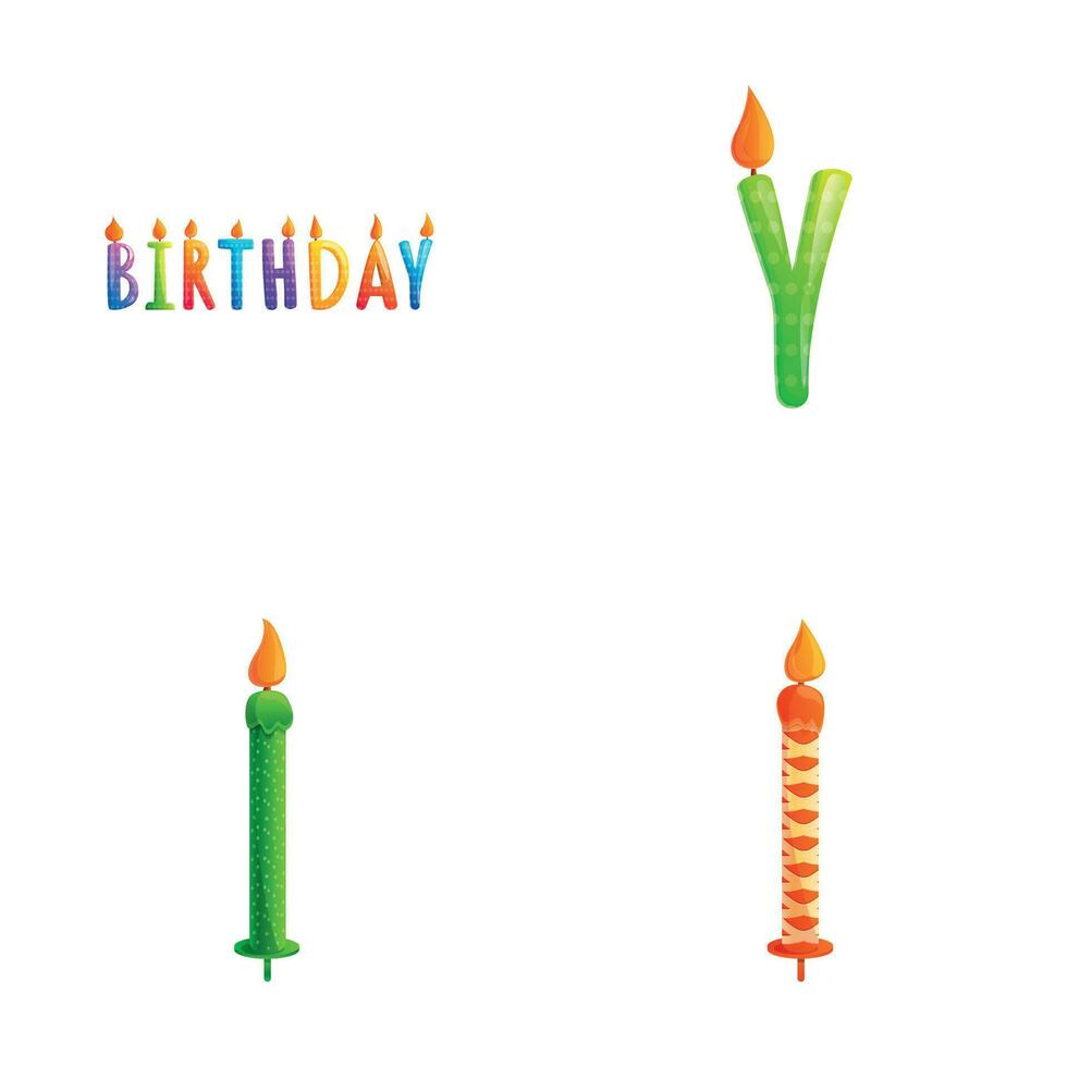 cumpleaños vela íconos conjunto dibujos animados vector. vistoso vela para pastel y tarta vector