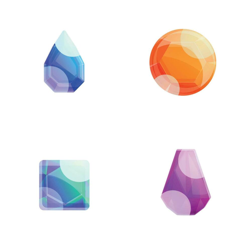 Gem icons set cartoon vector. Different shape and color precious stone vector