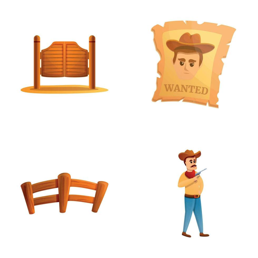 Wild west icons set cartoon vector. American old west vector