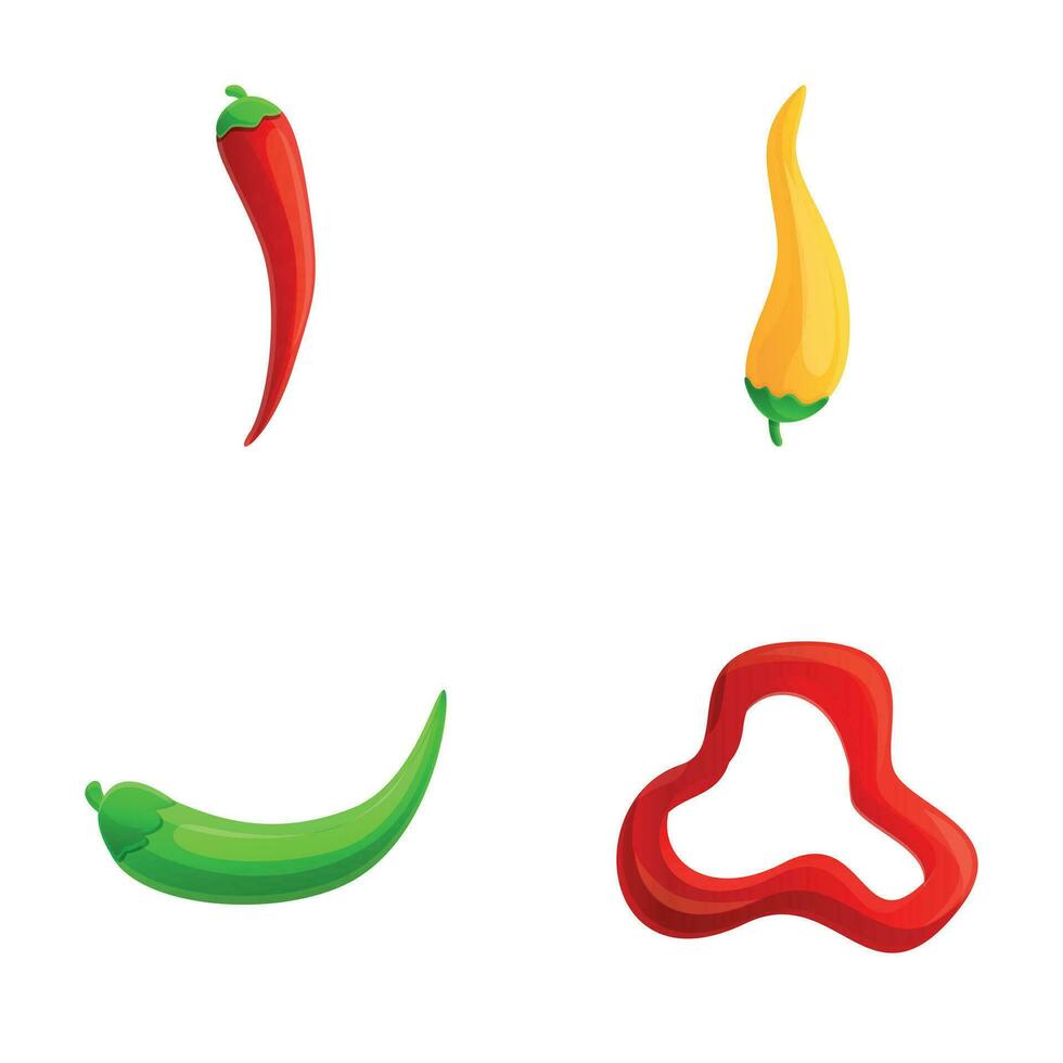 caliente pimienta íconos conjunto dibujos animados vector. vistoso chile pimienta vector