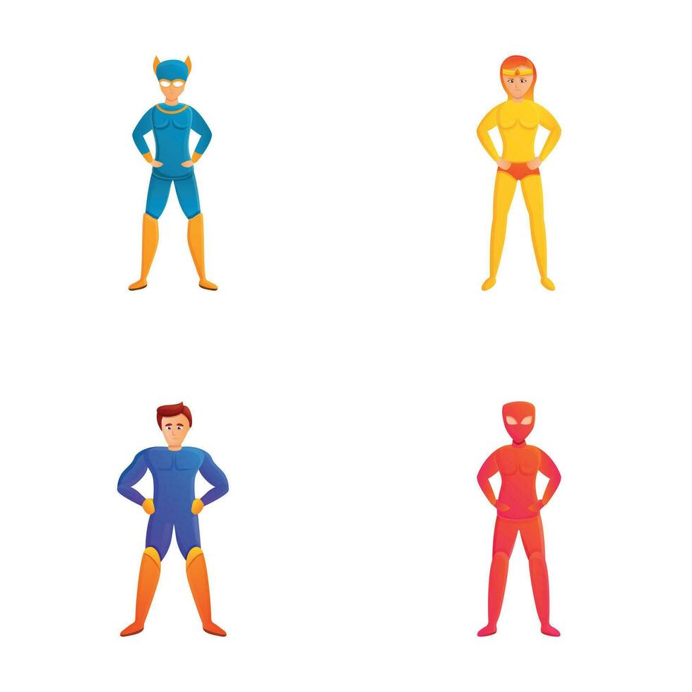 famoso superhéroe íconos conjunto dibujos animados vector. varios vistoso superhéroe vector