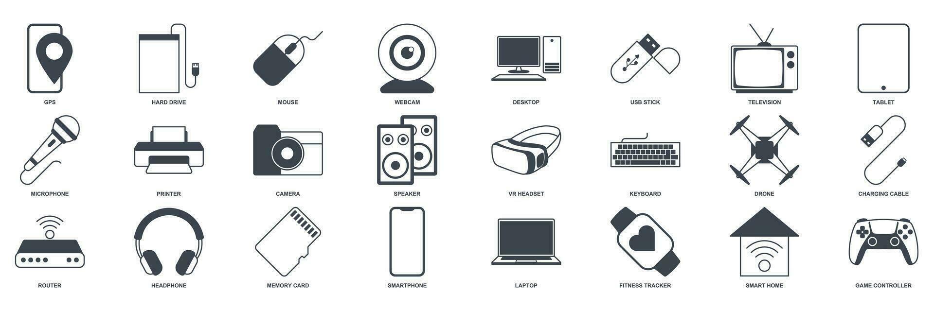 device icon set, Included icons as Laptop, Drone, Speaker, gamepad and more symbols collection, logo isolated vector illustration