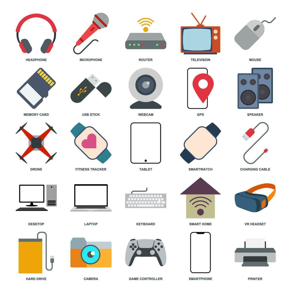 dispositivo icono colocar, incluido íconos como computadora portátil, zumbido, vocero, gamepad y más símbolos recopilación, logo aislado vector ilustración