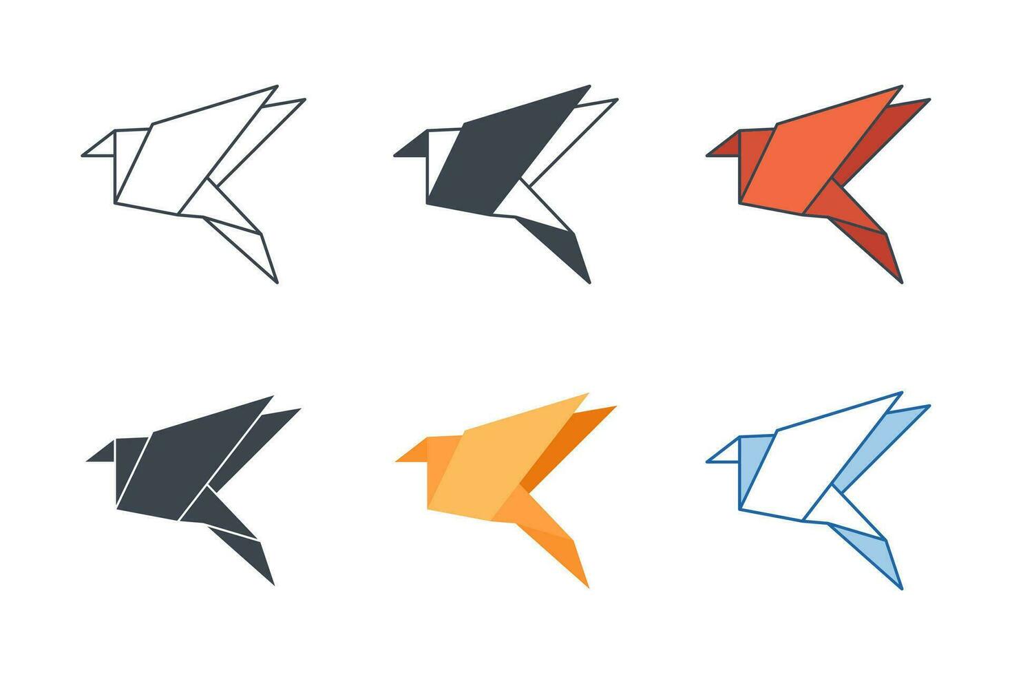 Origami icon collection with different styles. Flying Bird Origami icon symbol vector illustration isolated on white background