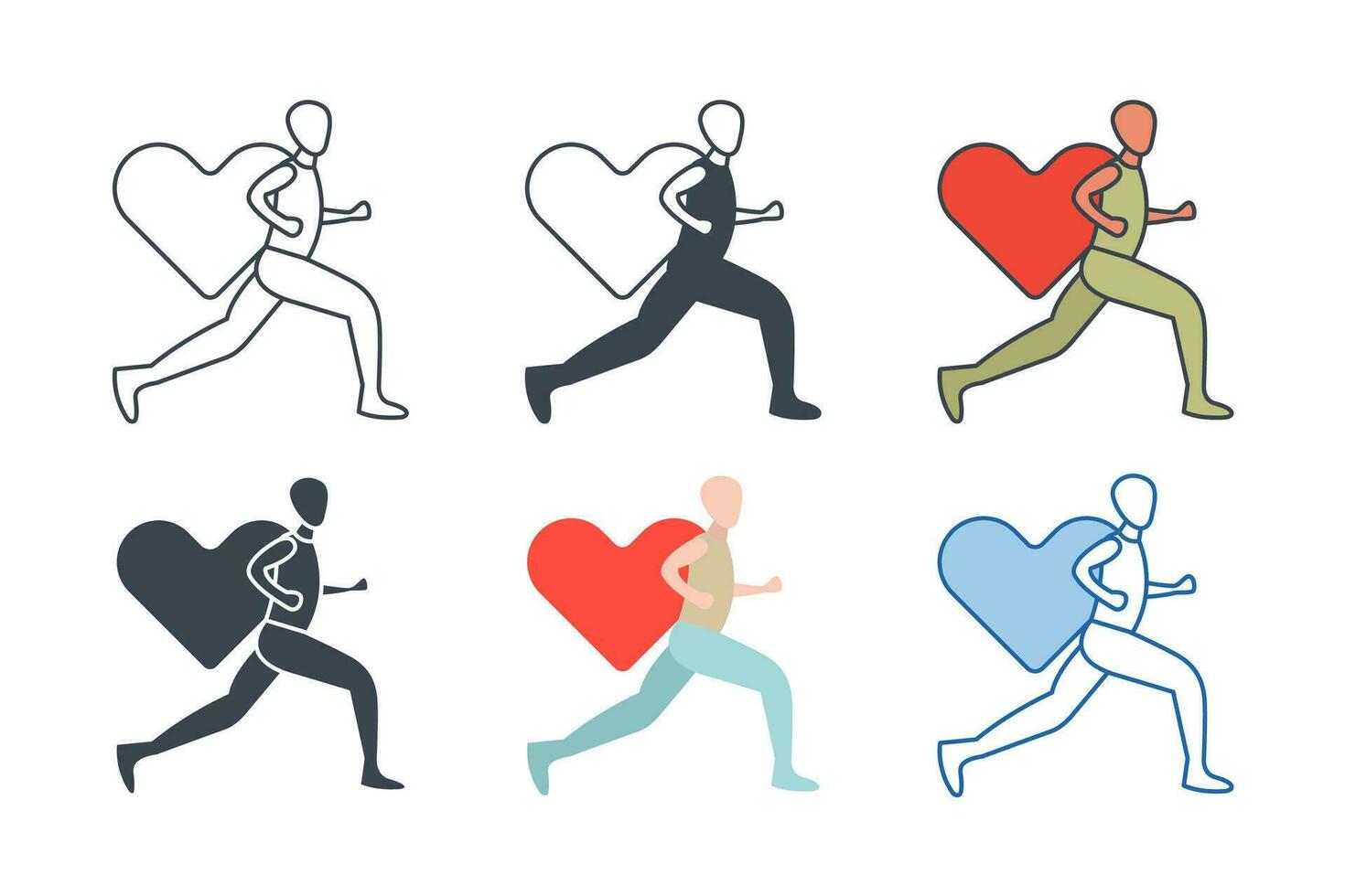 caridad correr icono colección con diferente estilos. corriendo persona con corazón icono símbolo vector ilustración aislado en blanco antecedentes